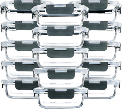 M MCIRCO [15-Pack,13 oz 1.5 Cup Glass Meal Prep Containers, Small Glass Food Storage Containers with Lids,Airtight Lunch Containers, Microwave, Oven, Freezer and Dishwasher Friendly, BPA-free