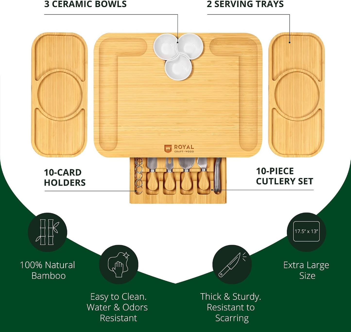 ROYAL CRAFT WOOD Premium Bamboo Charcuterie Board Set - Cheese Platter & Serving Tray & Serving Utensils - Perfect Housewarming Gift, Wedding, Bridal Shower Gift - Ideal for Entertaining and New Home
