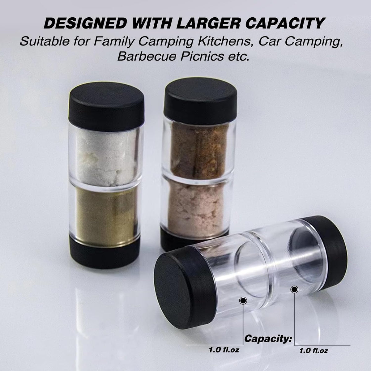 Sunmei Salt and Pepper Shakers Moisture Proof Set, 2-in-1 Portable Spice Shaker with Airtight Lid, Perfect for Camping Kitchen, Travel, Car Camping, RV, Outdoors, Backpack, BBQ Picnic, Lunch Boxes