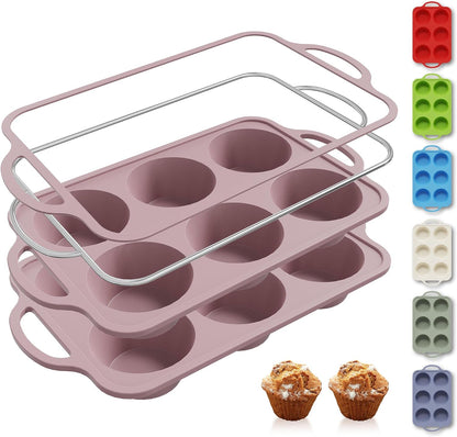 2 Packs 12 Cups Silicone Muffin Pan for Baking with Metal Reinforced Frame Regular Size Cupcake Pan Tray Egg Bites Silicone Cookie Molds Muffin Tin Tart Pans Sheet Set for Oven Dishwasher Safe