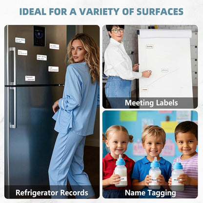 PPB Dry Erase Labels Sticky Notes for Containers, Reusable Waterproof Removable Stickers for Storage Bins, Freezer, Kitchen, Classroom, Whiteboard, All Purpose Use (1.2”x 2”, Multicolor, 60 Dots)