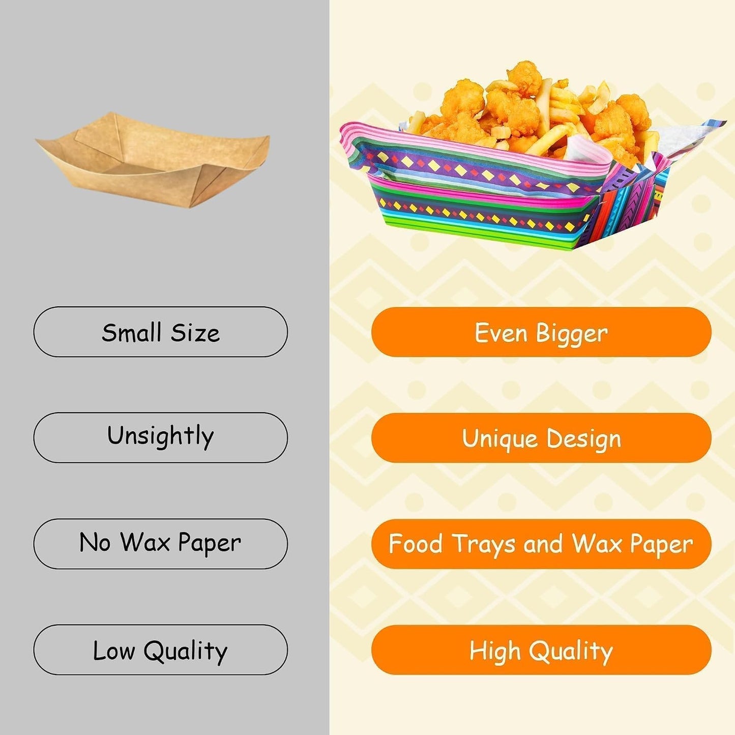 Mexican Taco Nights Food Trays 120Pcs Mexican Wax Paper Deli Nacho Popcorn Assembled Trays Snack Candy Holder Disposable Plate Holiday Birthday Carnival Party Supplies Food Containers