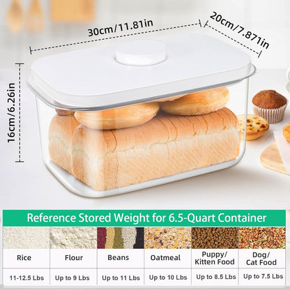 TBMax Large Airtight Food Container 5.28 Qt with Pop Up Lid & Measuring Cup, Ideal for 10 Lbs of Rice or 7 Lbs of Flour, Square Short Food Storage Bin for Kitchen Pantry and Drawer Organization