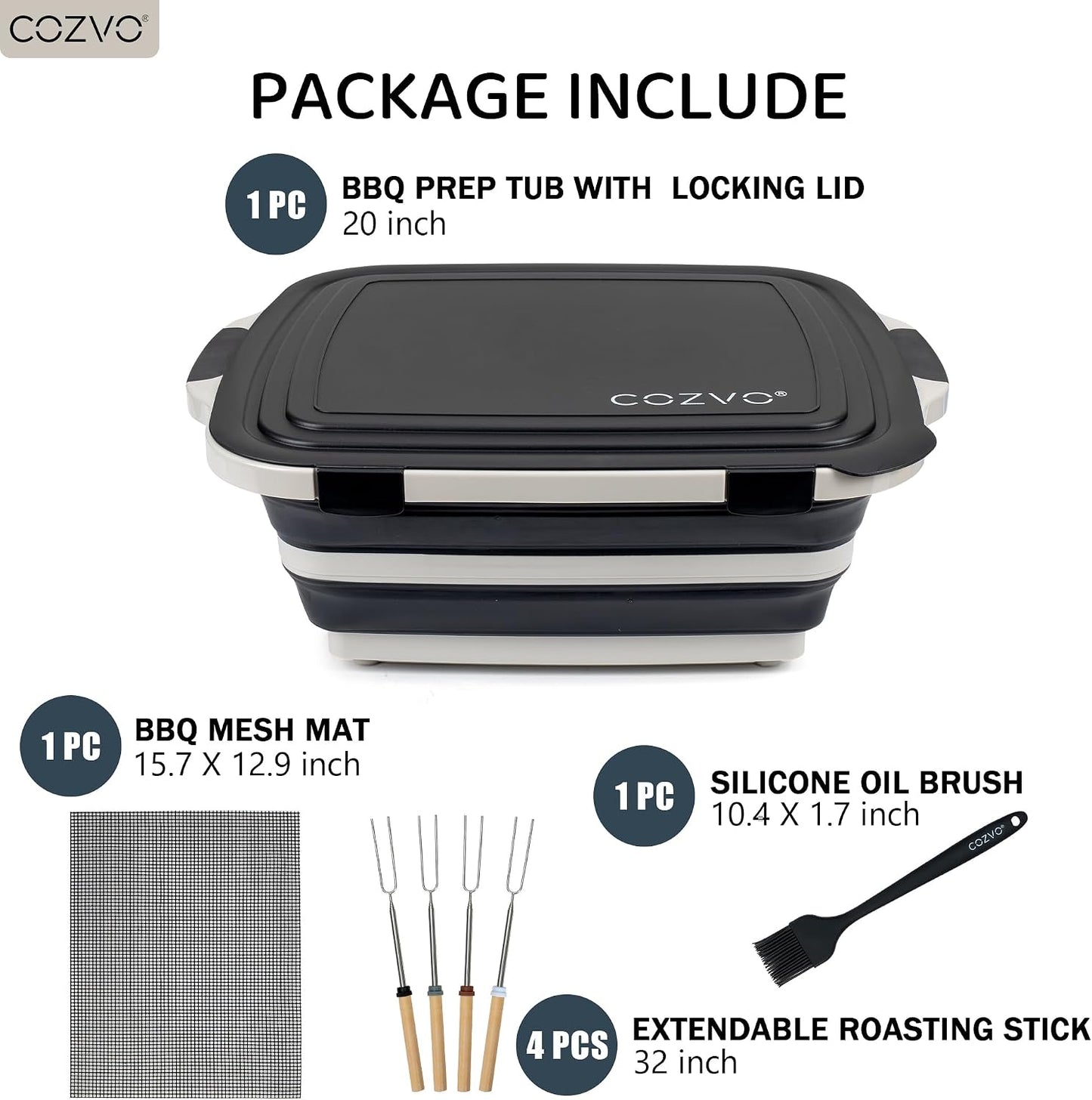 6-in-1 Collapsible BBQ Prep Tub & Marinade Container with Locking Lid | 20" Multifunction Camping Sink, Portable Cutting Board, and Food Storage Bin for Grilling, Picnics, Tailgating - Black