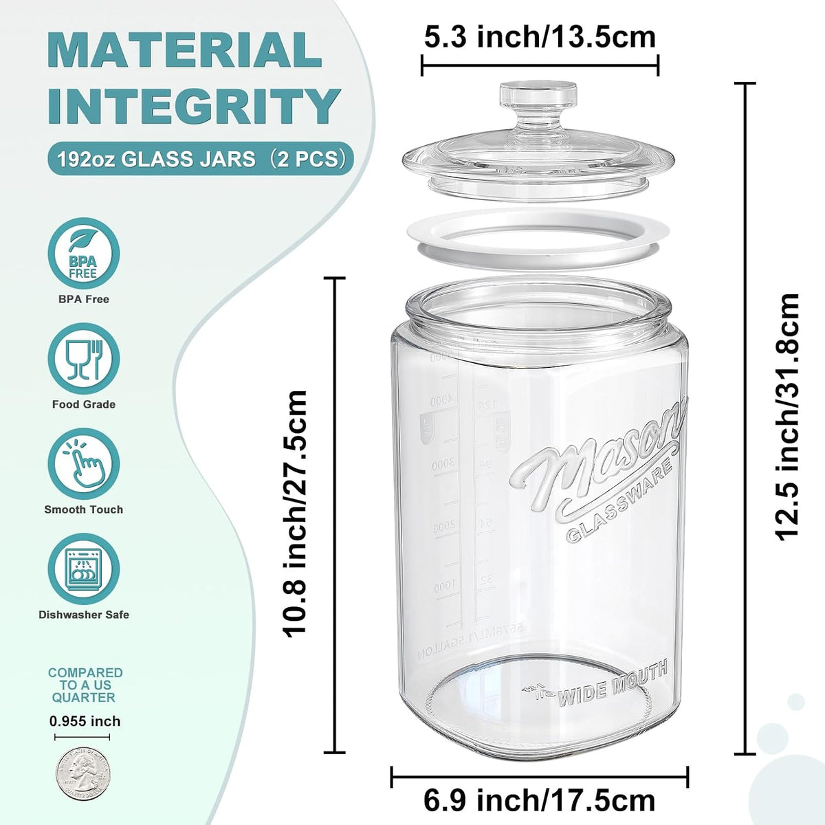 Ritayedet 2 Pack 1 Gallon Cookie Jars, Sourdough Starter Jar with Lids | Wide Mouth Food Storage Containers for Flour, Sugar, Sourdough Starter, Candy, Coffee, Dog Treat, Apothecary, Laundry