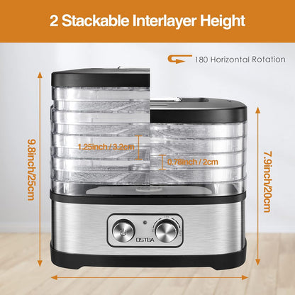 OSTBA Food Dehydrator Machine Adjustable Temperature & 72H Timer, 5-Tray Dehydrators for Food and Jerky, Fruit, Dog Treats, Herbs, Snacks, LED Display, 240W Electric Food Dryer, Recipe Book