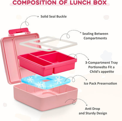 Pawtong Lunch Box Set with Bento Box Container, 17OZ Stainless Steel Food Soup Thermo, Kids Water Bottle & Portable Insulated Lunch Bag, Leakproof, Hot/Cold Retention for School, Travel (Purple-Horse)