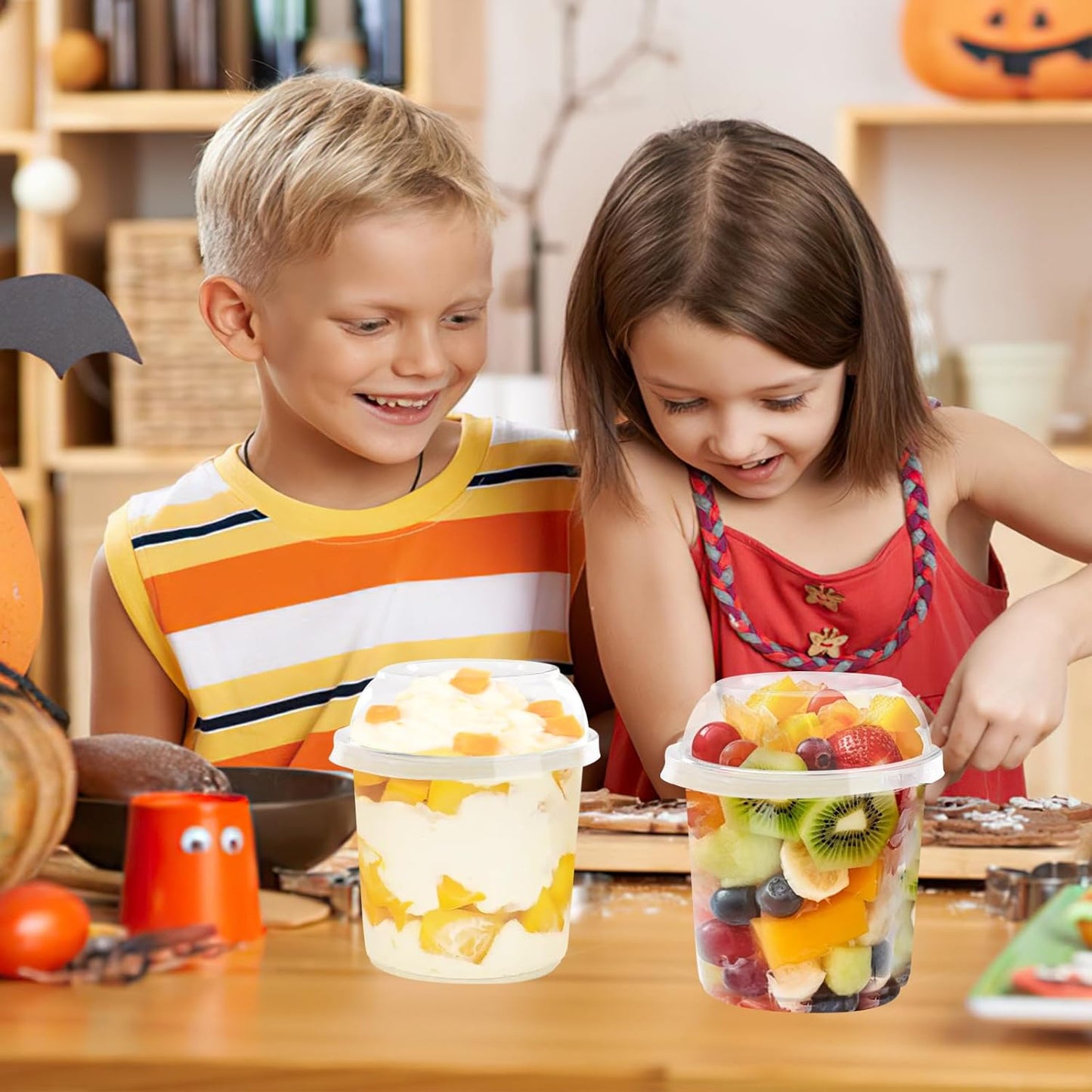 Disposable Food Containers With Lids And Spoons 50 Pack 12 oz Mini Parfait Dessert Cups Take Out Meal Prep Salad Bowls For Lunch, Plastic Ice Cream Bowls Pet, Acai Bowl, To-Go Party Containers(12oz)
