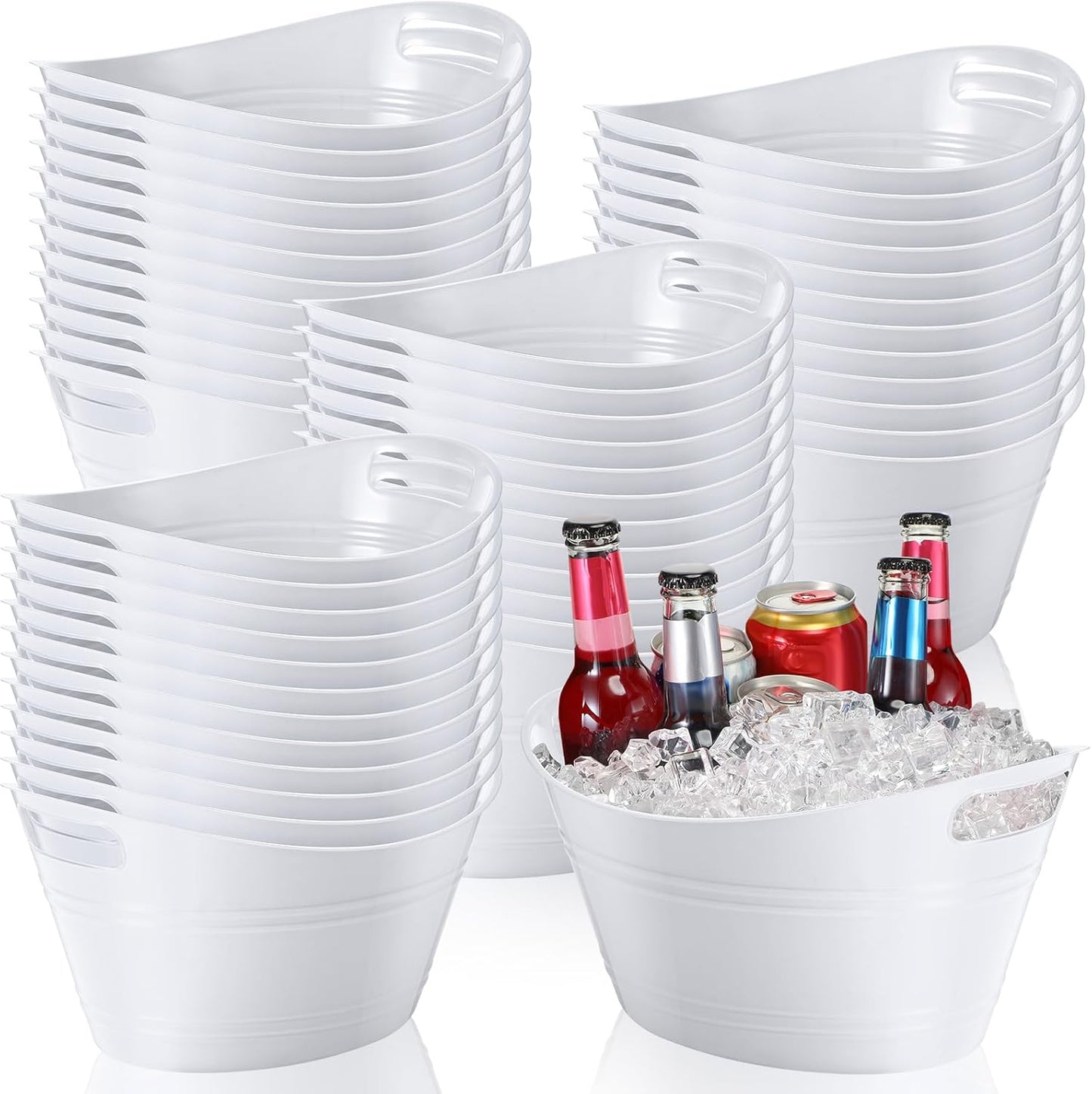 Norme 48 Pcs Plastic Ice Buckets for Parties Bulk 4.5L Oval Black Storage Tub with Handles Wine Beer Champagne Bottle Drink Cooler Tub for Christmas Holiday Home Parties Beverage Storage Basket Gift