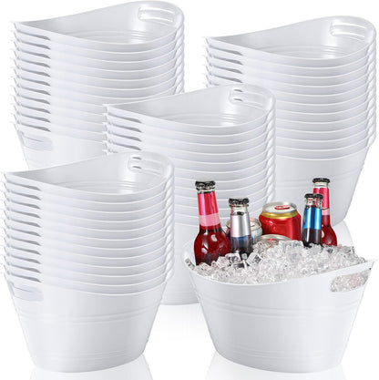 Norme 48 Pcs Plastic Ice Buckets for Parties Bulk 4.5L Oval Black Storage Tub with Handles Wine Beer Champagne Bottle Drink Cooler Tub for Christmas Holiday Home Parties Beverage Storage Basket Gift
