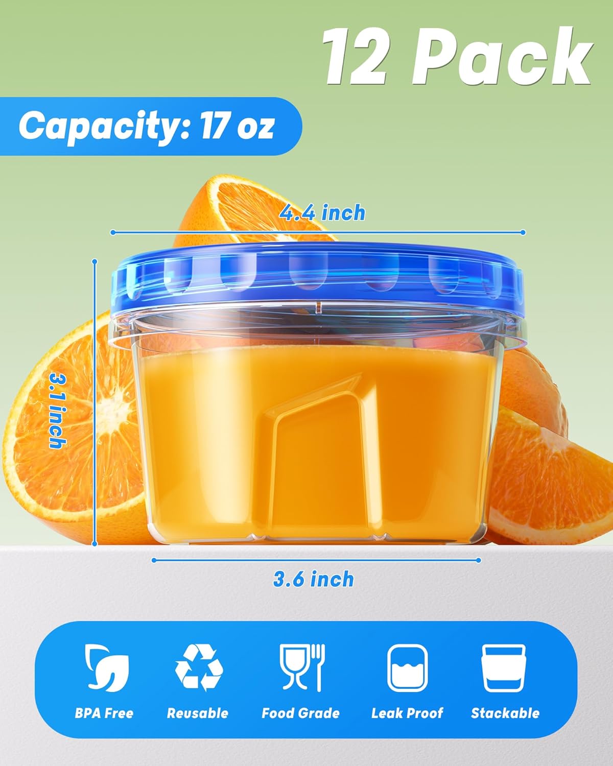 BiuLeon 6 Pack-17oz Freezer Storage Containers, Plastic Food Storage Containers with Twist Top Lids, BPA Free and Reusable Soup Containers with Lid, Microwave and Dishwasher Safe