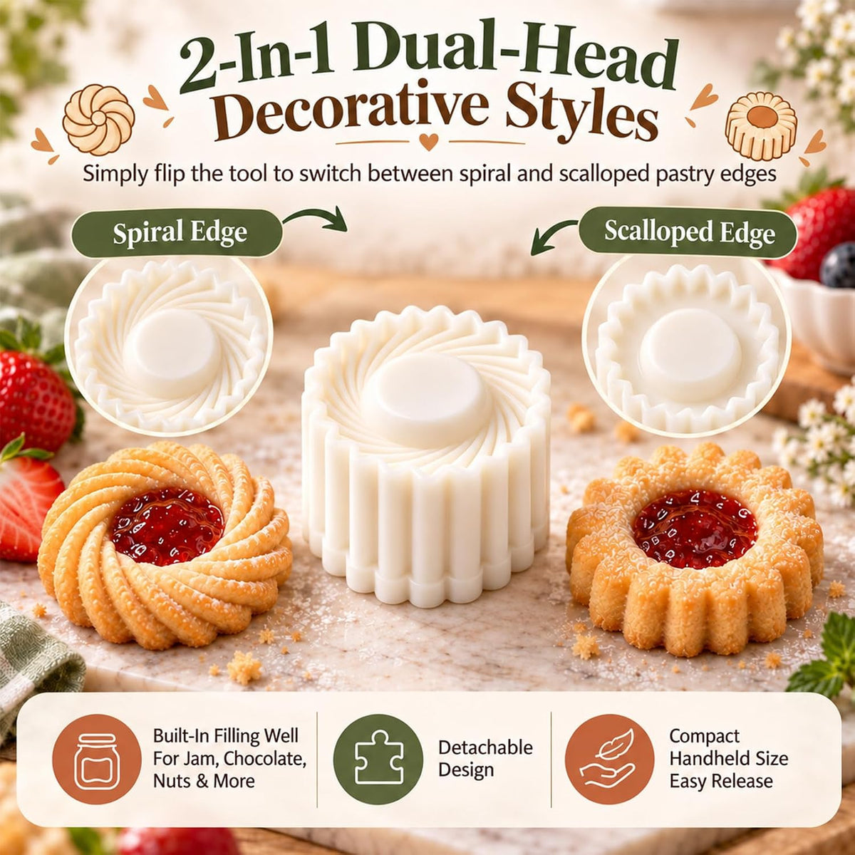 3pcs Sunflower Patterned Round Hand-Press Mooncake Mold for Cookie Mooncake