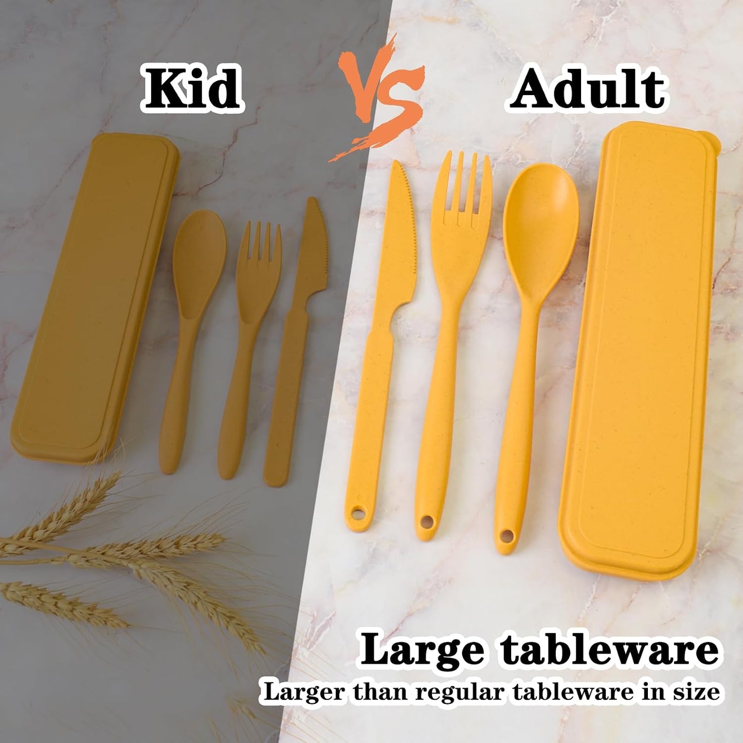 Reusable Utensils Set with Case, 4 Sets Wheat Straw Travel Cutlery Set, Portable Spoon Knife Fork Chopsticks Lunch Box Utensil Set for Kids Adults
