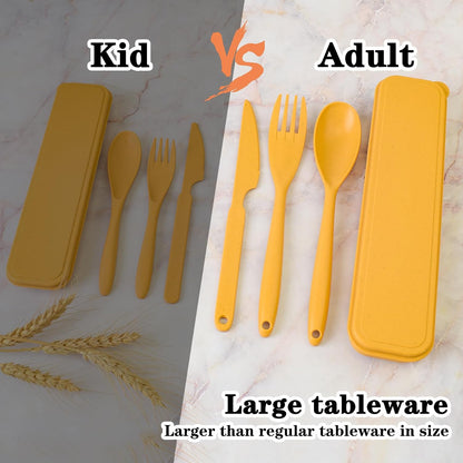 Reusable Utensils Set with Case, 4 Sets Wheat Straw Travel Cutlery Set, Portable Spoon Knife Fork Chopsticks Lunch Box Utensil Set for Kids Adults