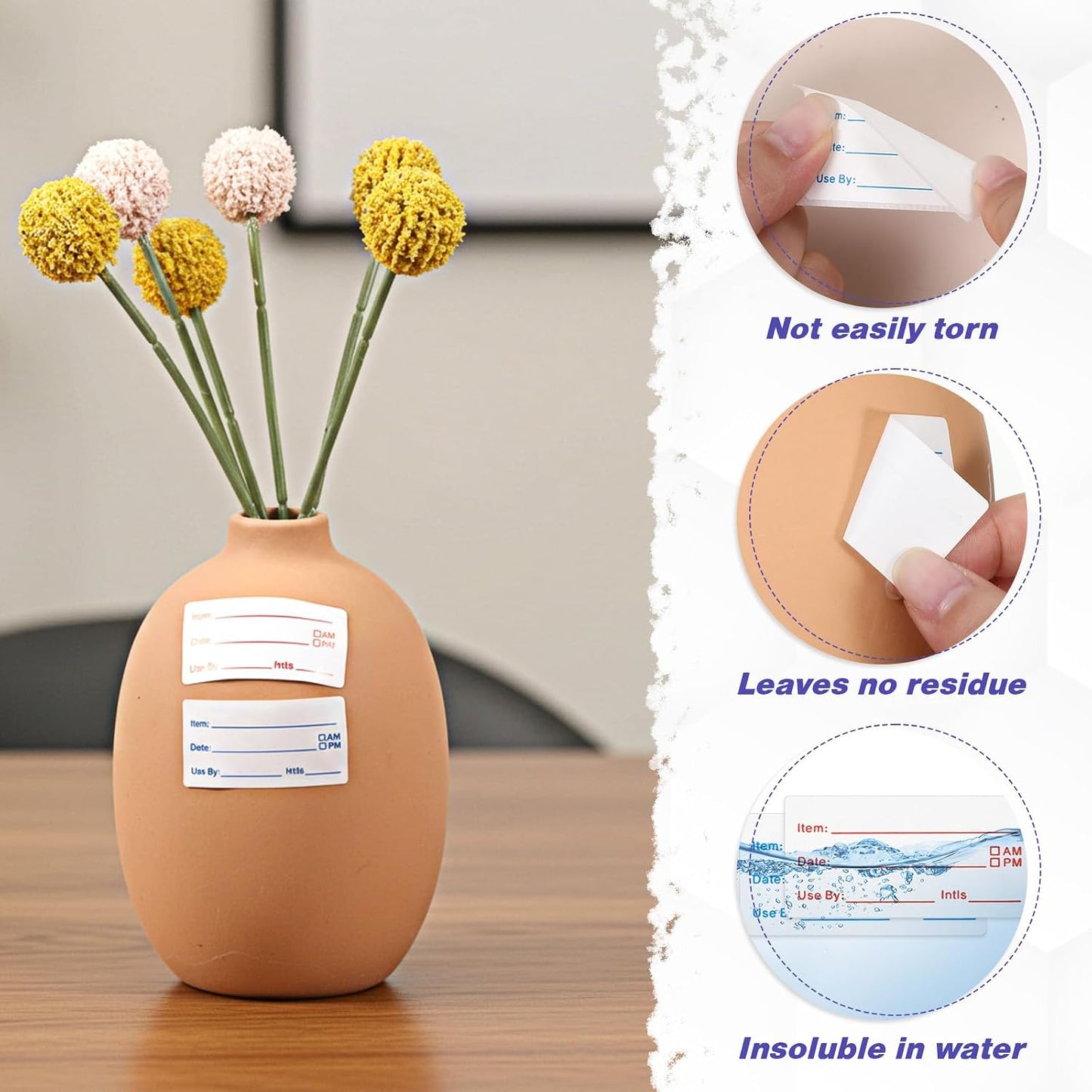 8 Rolls 4000 Pcs Removable Freezer Labels for Food Containers, 1 x 2 Inch No-Residue Food Labels Easy to Write On Foods Date Label Stickers for Kitchen Restaurants Grocery Stores Markets