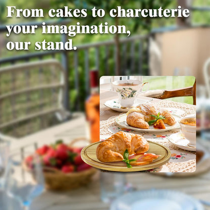 cutesun Cake Stand with Lid, 10.8'' Shatterproof Acrylic Dome (Not Glass), 11.8'' Rotating Acacia Wood Cake Display Stand for Wedding Birthday Party Dessert