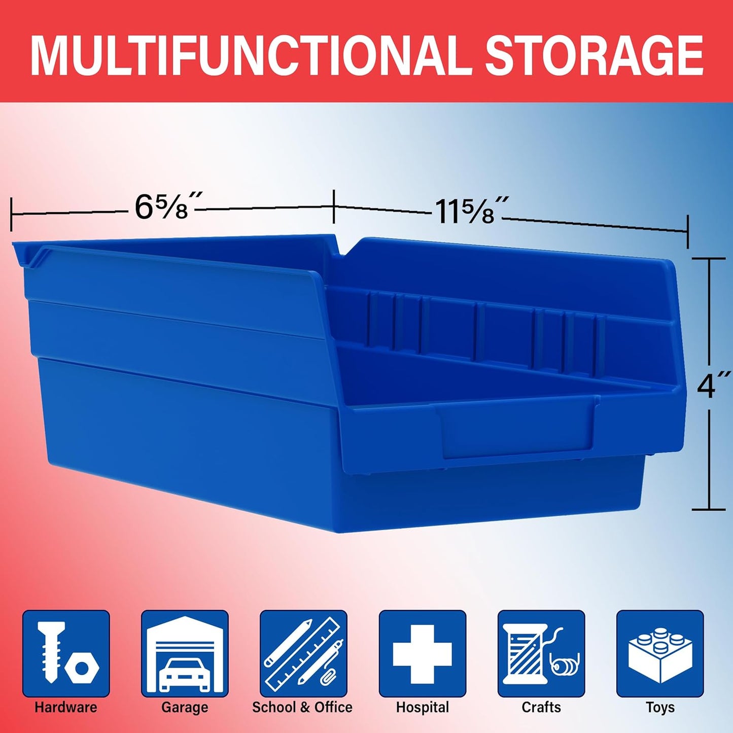Akro-Mils 30130 Plastic Shelf Bins, Heavy Duty Storage Bins for Garage, Closet, and Drawer Organization, 12" x 6-1/2" x 4", Blue, 12-Pack | Closet, and Drawer Organization, 12" x 6-1/2" x 4", Blue, 12-Pack