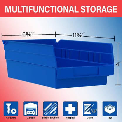 Akro-Mils 30130 Plastic Shelf Bins, Heavy Duty Storage Bins for Garage, Closet, and Drawer Organization, 12" x 6-1/2" x 4", Blue, 12-Pack | Closet, and Drawer Organization, 12" x 6-1/2" x 4", Blue, 12-Pack
