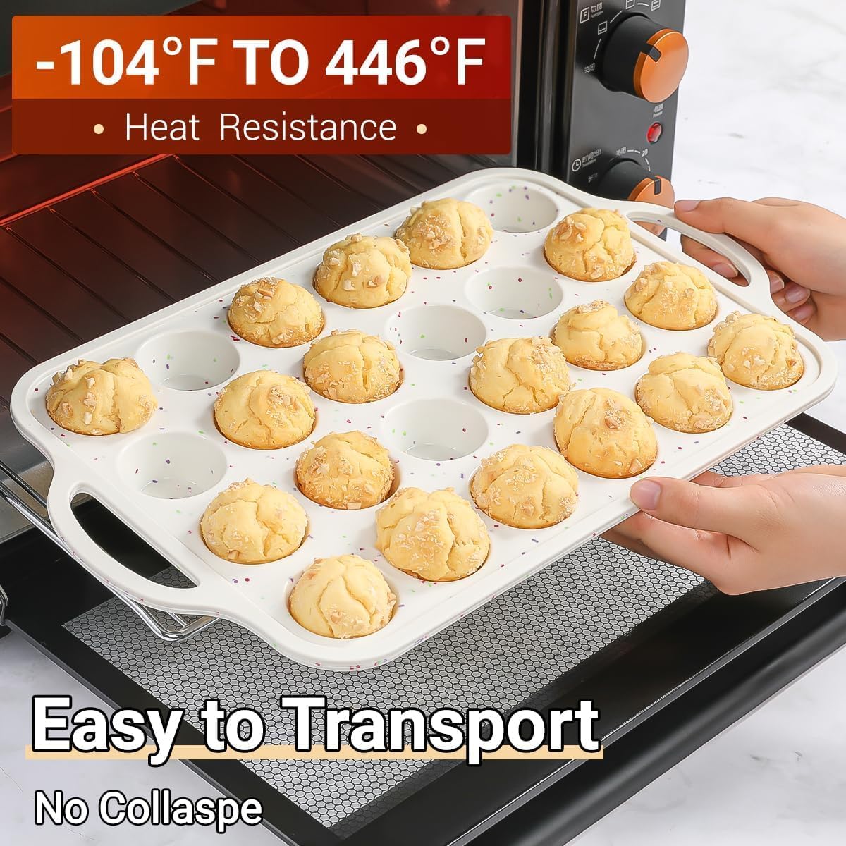 Silicone Muffin Pans for Baking, Metal Reinforced Frame 12 Cups Regular Size Silicone Cupcake Pan Nonstick Muffin Tin for Baking Muffin, Cupcake, Frittatas,BPA Free, Silicone Molds Dishwasher Safe