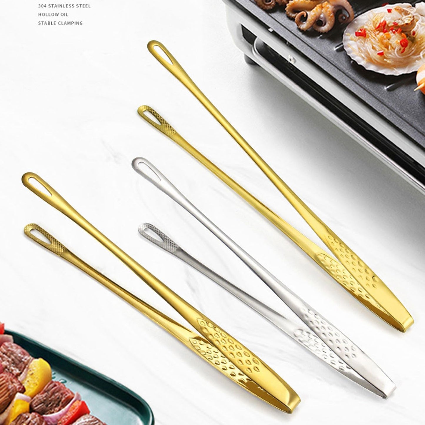 11 Inch Cooking Tweezers Tongs for Cooking,2 PCS KitchenTongs Precision Serrated Tips, Stainless Steel Tweezer Kitchen Tools for BBQ, Plating and Serving (Gold)