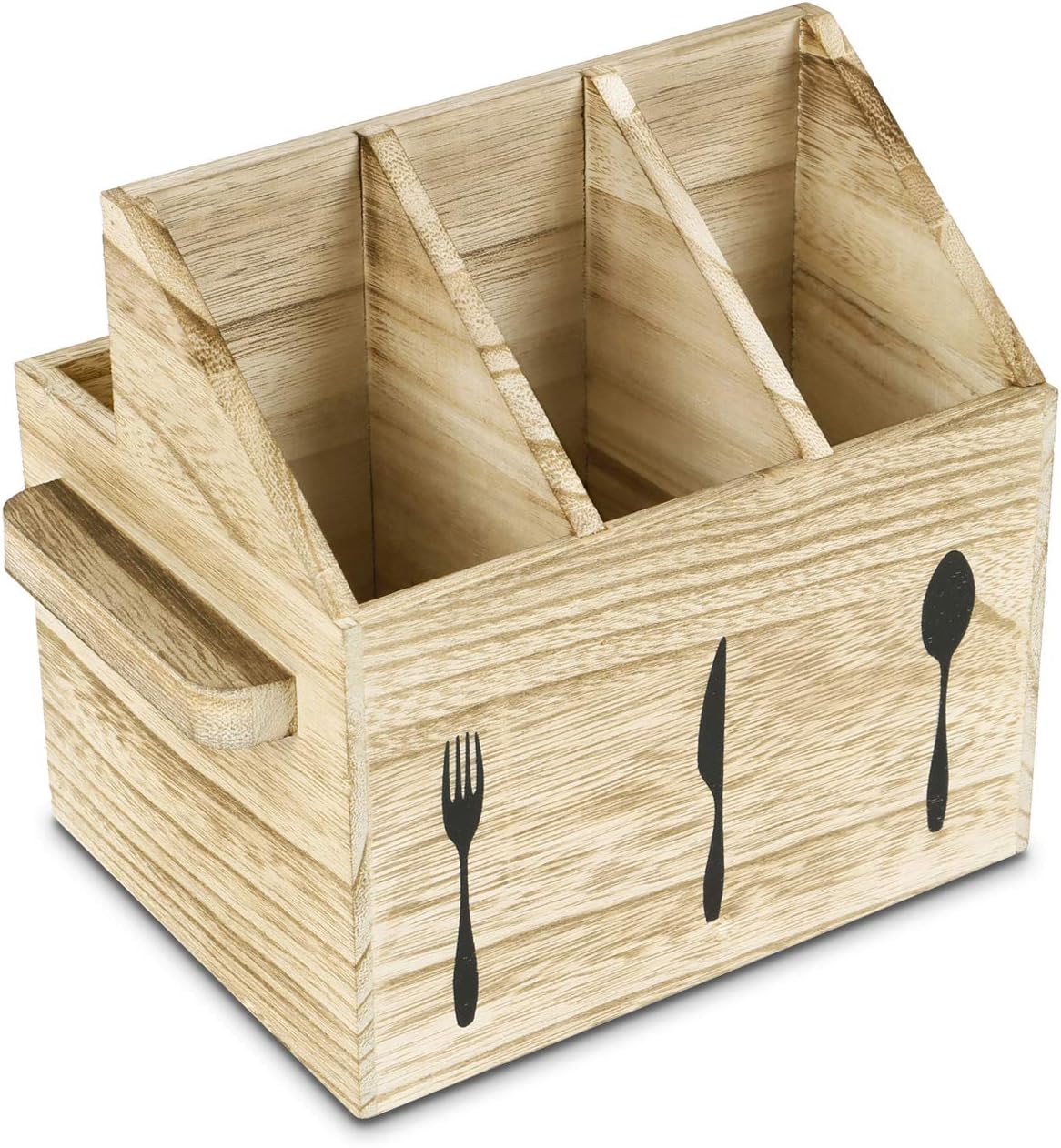 Ikee Design Wooden Utensil Caddy with Handles, Silverware Caddy, Silverware Holder for Countertop,Party,Camping and Kitchen, Silverware Organizer, Picnic Cutlery Holders, White Color