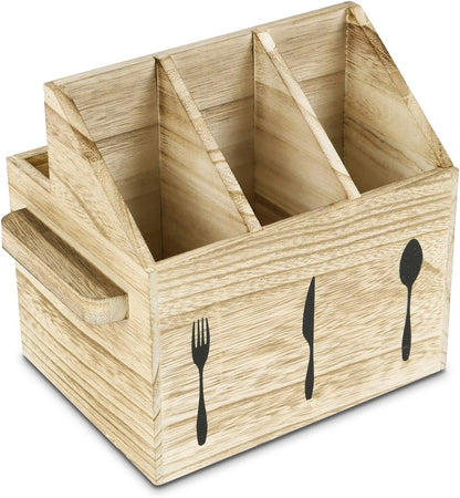 Ikee Design Wooden Utensil Caddy with Handles, Silverware Caddy, Silverware Holder for Countertop,Party,Camping and Kitchen, Silverware Organizer, Picnic Cutlery Holders, White Color