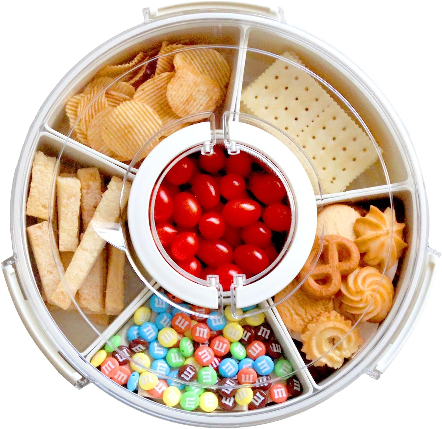 Snackle Box Container, Divided Serving Tray with Lid and Handle for Chips and Dip, Fruits, Veggie, Snackle Box for Thanksgiving and Christmas Party, Entertaining