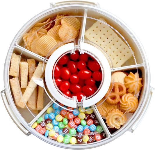 Snackle Box Container, Divided Serving Tray with Lid and Handle for Chips and Dip, Fruits, Veggie, Snackle Box for Thanksgiving and Christmas Party, Entertaining