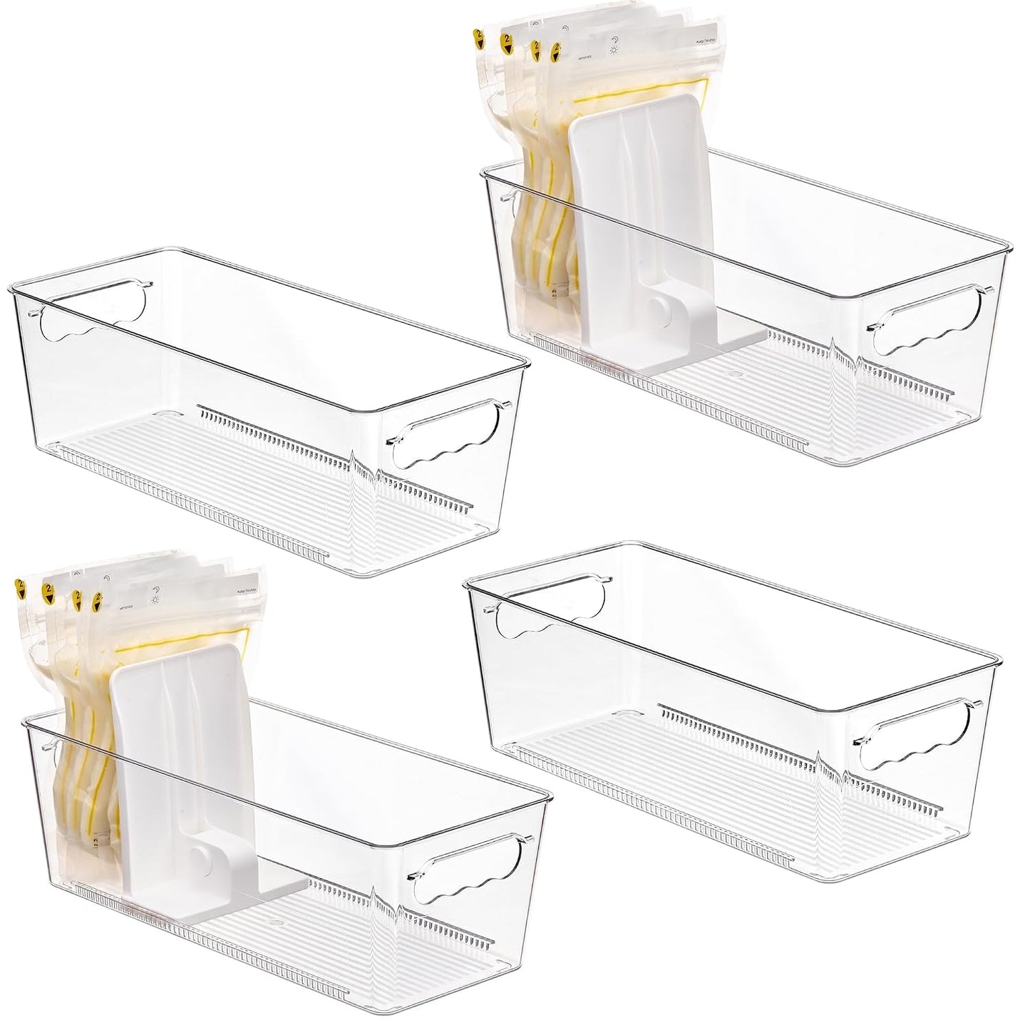Vtopmart 4 Pack Breast Milk Storage Bags Container with Sliding Adjustable Dividers, Flexibly Adjust Compartments for Breast Milk Storage, Fridge and Freezer Organizer Bins