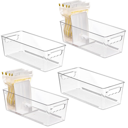 Vtopmart 4 Pack Breast Milk Storage Bags Container with Sliding Adjustable Dividers, Flexibly Adjust Compartments for Breast Milk Storage, Fridge and Freezer Organizer Bins