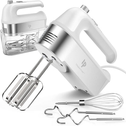 Hand Mixer Electric, 450W Kitchen Mixers with Scale Cup Storage Case, Turbo Boost/Self-Control Speed + 5 Speed + Eject Button + 5 Stainless Steel Accessories, For Easy Whipping Dough, Cream, Black