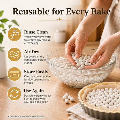 RAINFLOW Ceramic Pie Weights for Blind Baking - 1 LB Reusable Baking Beans