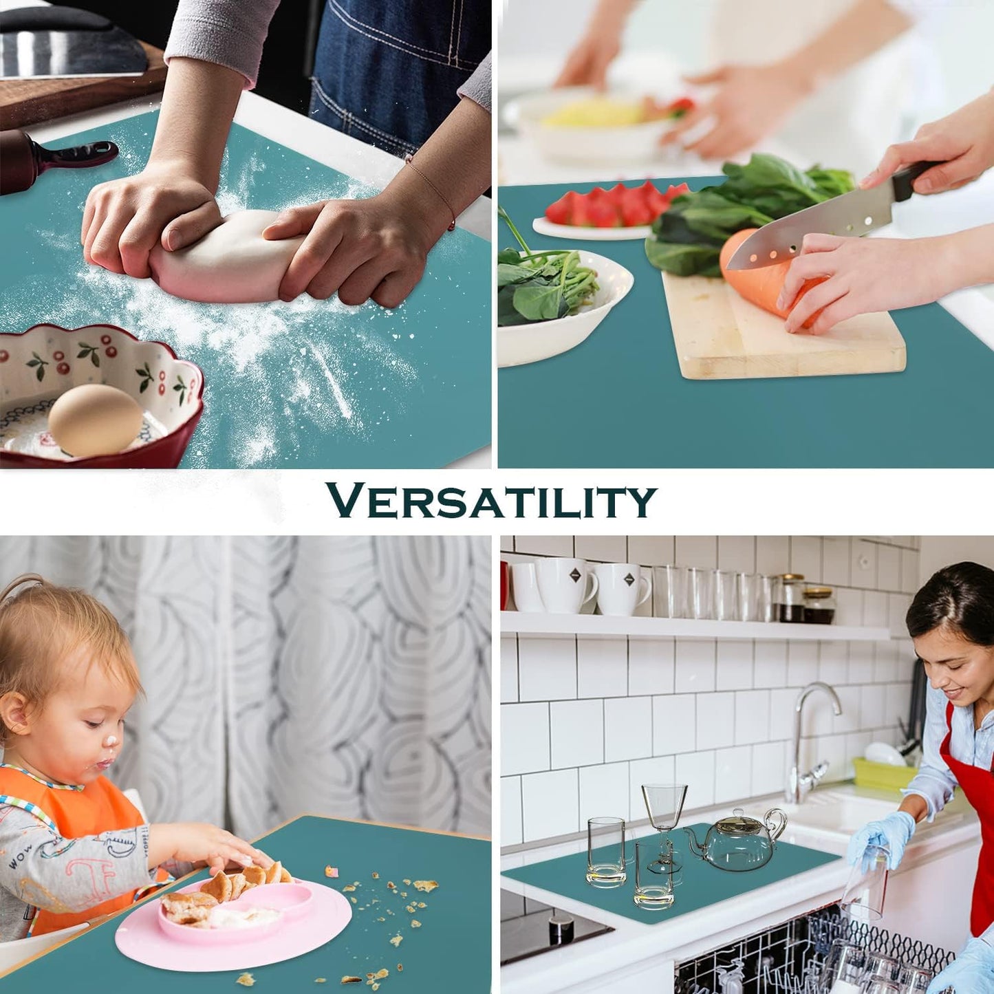 Extra Large Dark Green Countertop Mat - Silicone Table Kitchen Desk Mat - Non-Slip & Heat Resistant - Dinner Placemat Pastry Dough Rolling Mat - Colors A