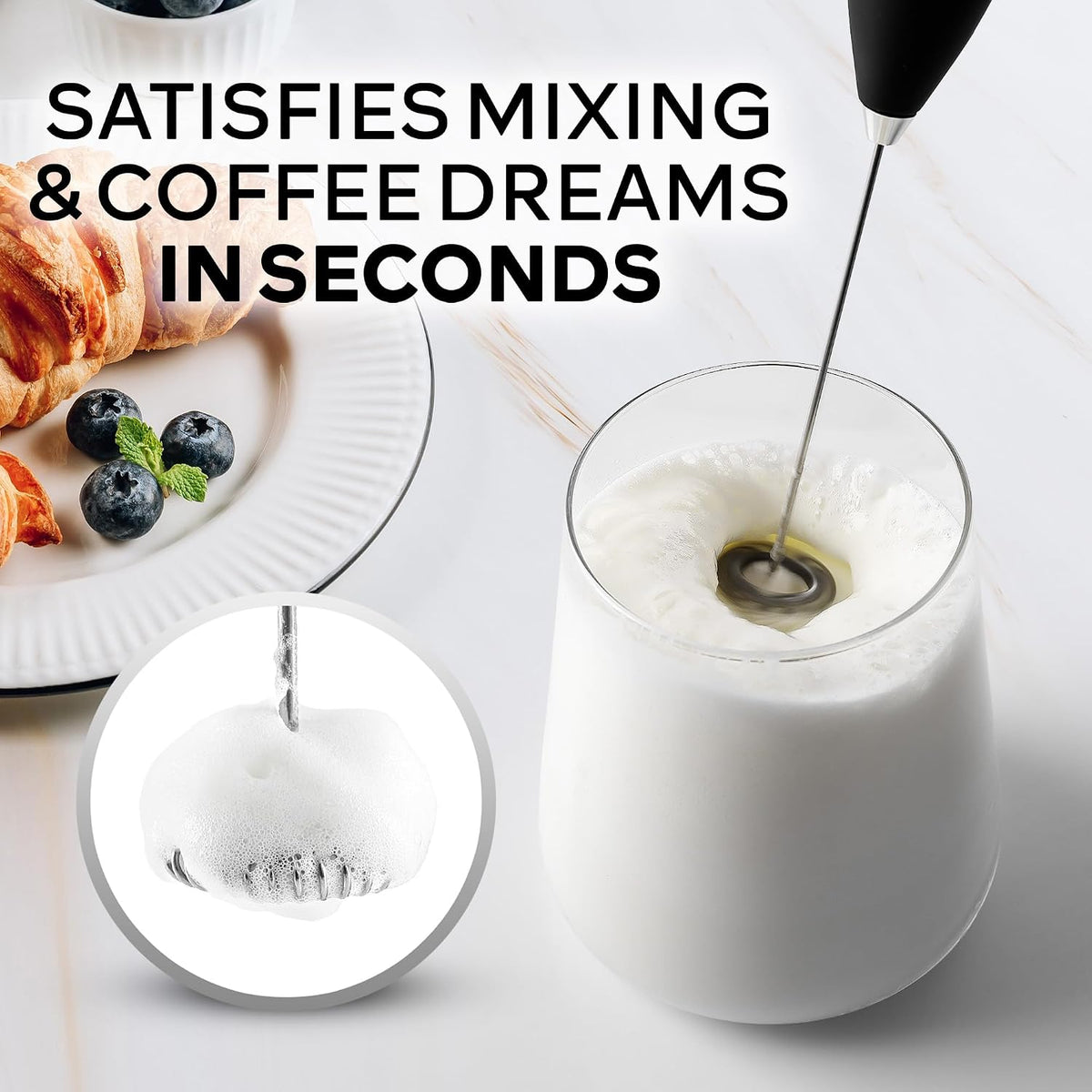 Zulay Kitchen Rechargeable Milk Frother Handheld - Frother Wand, Drink Mixer, Electric Whisk Frother, for Cappuccinos, Matcha & Protein Powder - Dynamic 3 Whisk, 3 Speed 500mAh Black - Colors A