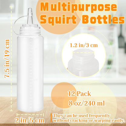 Uyuxxu 8 oz Plastic Condiment Squeeze Bottles,Multipurpose Squirt Bottles,Clear Sauce Bottle with Lids for Dressing,Ketchup,Grilling,Syrup,BBQ Sauce