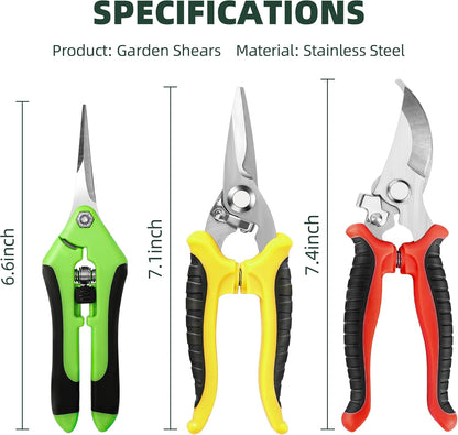 EWPJDK 3 Pack Garden Pruning Shears Scissors Clippers Stainless Steel