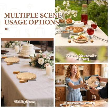 Maxcheck 6 Sets Baby Shower Bridal Game Prizes for Winners Round Cheese Board Set Wood Mini Charcuterie Board with Knives and Forks Thank You Card with Gift Box for Guests Wedding (Bamboo)