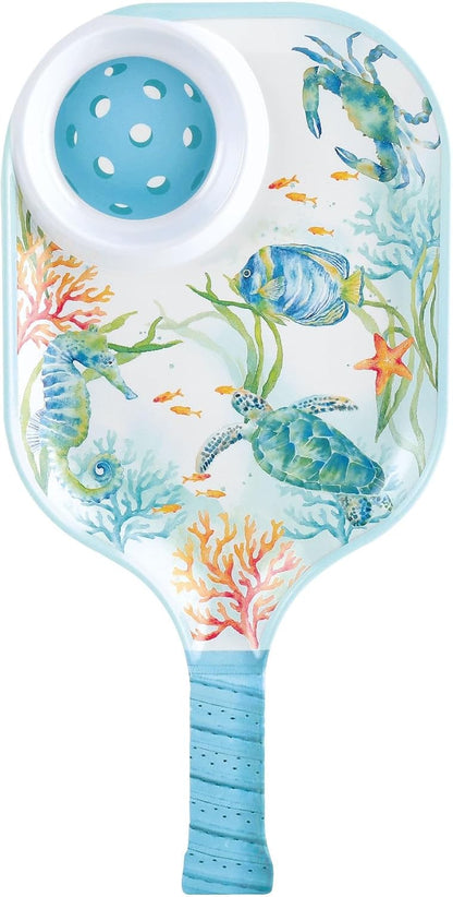 UPware Flamingo Melamine Chip and Dip Snack Tray, Tropical Floral Pickleball Paddle Shape Platter for Chips, Salsa, Fruits, and Appetizers, 15.75 x 8 Inch