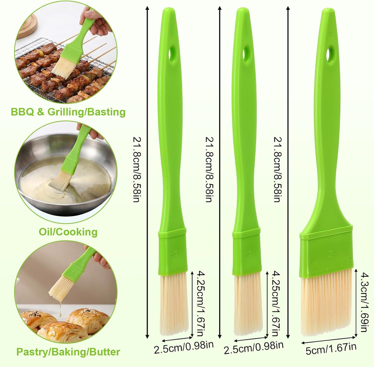 Amaxiu 3 Pcs Pastry Brush Set, 1in and 2in Bristle Basting Brush