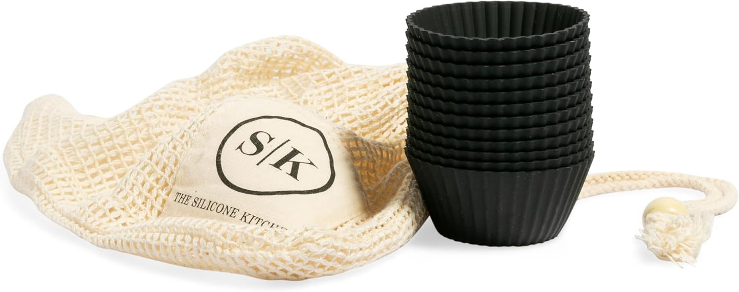 The Silicone Kitchen Reusable Silicone Bento Baking Cup, Non-Toxic, BPA Free, Dishwasher Safe Bento Box Accessories Lunch Box Dividers, Square and Rectangle, 24 Pack, Matte Black
