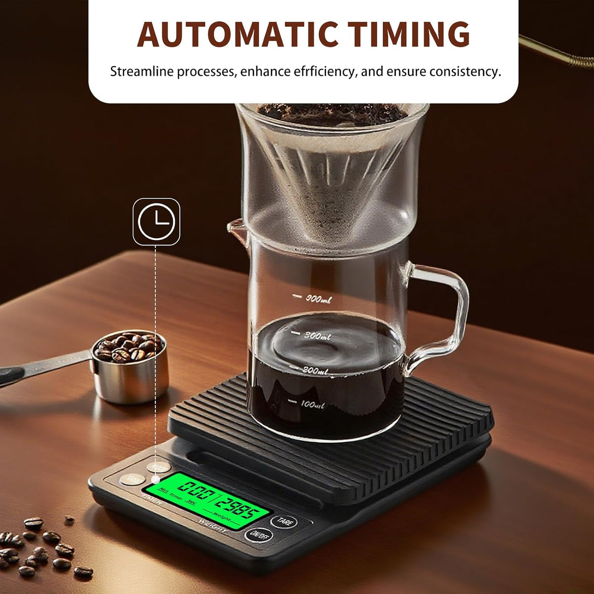 Coffee Scale with Timer - 0.1g Accurate, 3kg Drip Espresso Scale for Pour Over Coffee, Portable Digital Kitchen Food Scale with, LCD Displa, Non-Slip Mat (Including Batteries) - Black