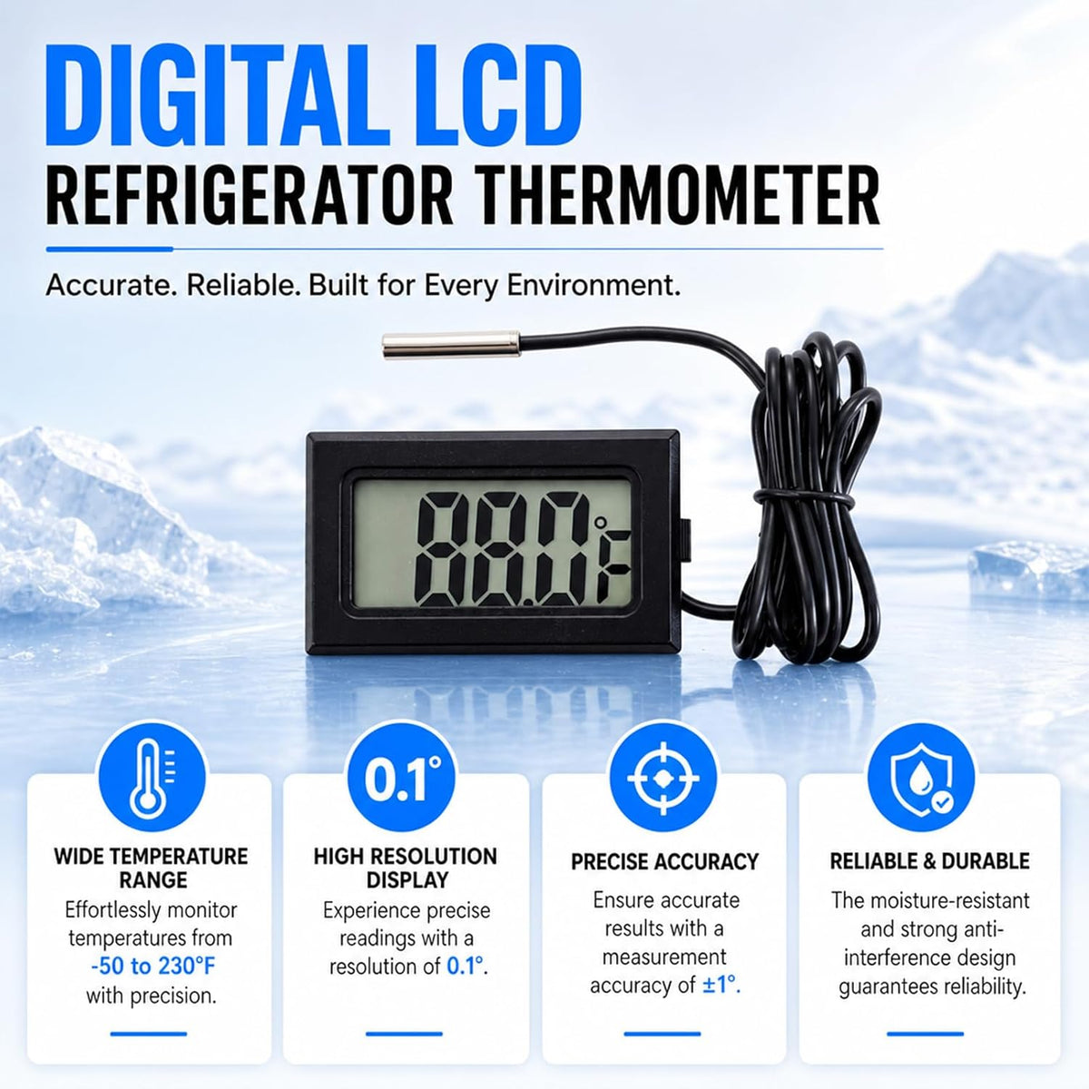 5-Pack Digital LCD Refrigerator Thermometer, Fahrenheit