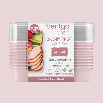 Bentgo Prep - 20-Piece 2-Compartment Reusable Meal Prep Containers with Lids, PFAS & BPA Free Materials, Durable, Microwave, Freezer, & Dishwasher Safe To Go Food Storage (Rose Gold)