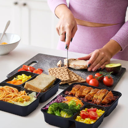 Glotoch 10-Pack Meal Prep Containers with Lids (20-Piece Set), 24 oz Reusable Food Storage Containers, Heavy-Duty Leakproof Bento Boxes, BPA-Free, Microwave/Freezer/Dishwasher Safe, Black