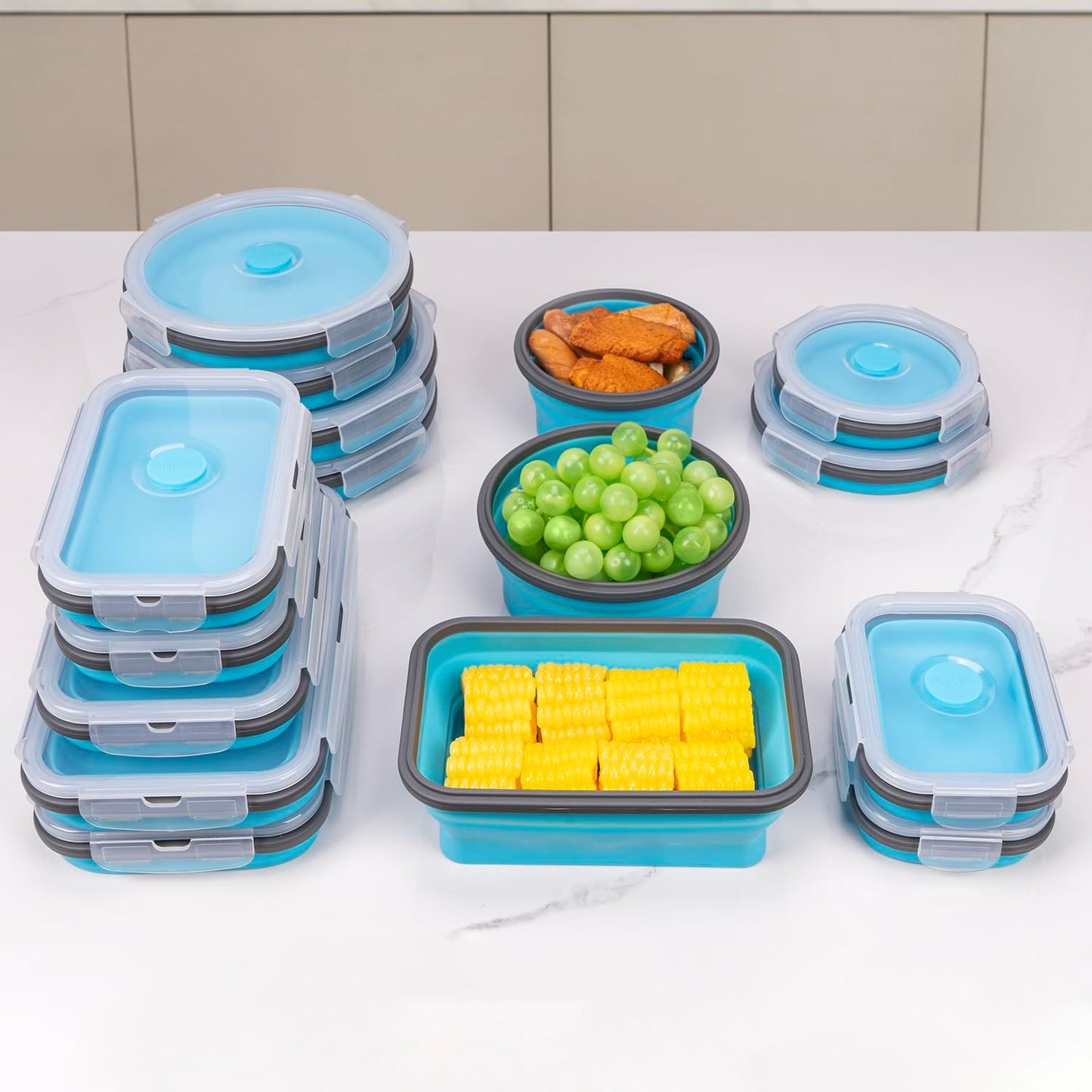 Collapsible Food Storage Containers with Lids, 4 Pack, 40 oz Silicone 1-Compartment Meal Prep Containers Reusable, Lunch Bento Boxes for Adults, Microwave Freezer Dishwasher Safe, BPA-Free, Black