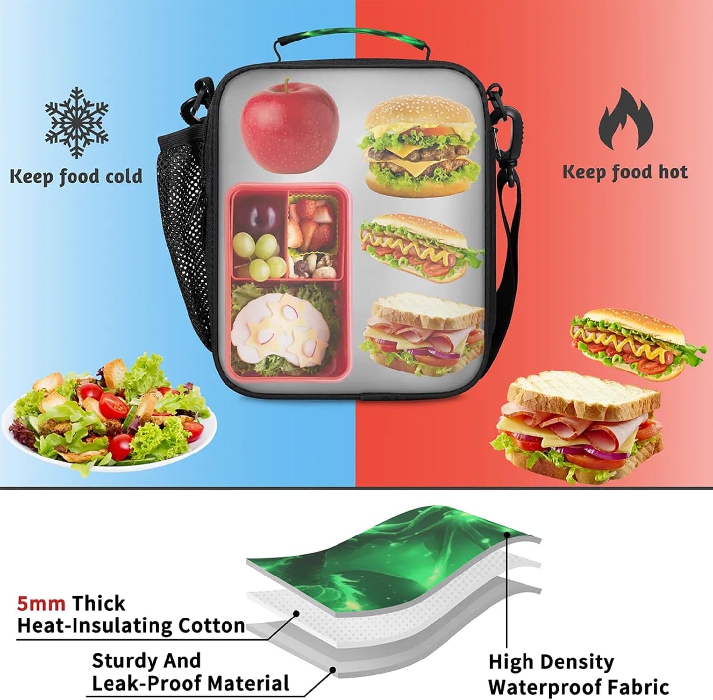 Insulated Lunch Box for Girls Kids Axolotl Lunch Bags Reusable Portable Lunchbox with Adjustable Shoulder Strap and Water Bottle Holder for Work School Travel
