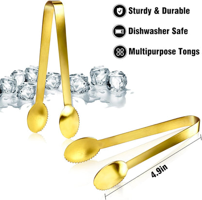 JCREN 12 Pcs Serving Tongs, Small Serving Utensils for Parties Catering Gold Tongs, Small Stainless Steel Mini Appetizer Tongs for Tea Party Coffee Bar, 4 Inches - Gold