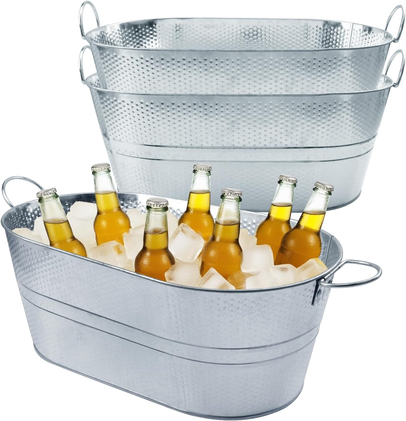 3 PCS 15.3 x 9 x 6 inches Black Metal Galvanized Tub with Handles, 3 Gallon Galvanized Beverage Tubs for Parties, Large Metal Drink Ice Buckets for Beer, Wine, Cocktails & Outdoor Events