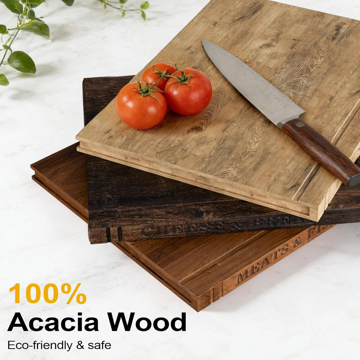 Book Cutting Board Set - 3pcs Wooden Book Cutting Boards, 100% Acacia Wood Food Safe Non-Slip Chopping Boards, Suitable For Home Kitchen Countertop Decoration (Acacia)