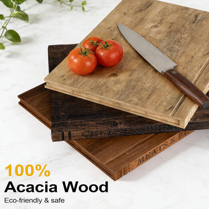 Book Cutting Board Set - 3pcs Wooden Book Cutting Boards, 100% Acacia Wood Food Safe Non-Slip Chopping Boards, Suitable For Home Kitchen Countertop Decoration (Acacia)